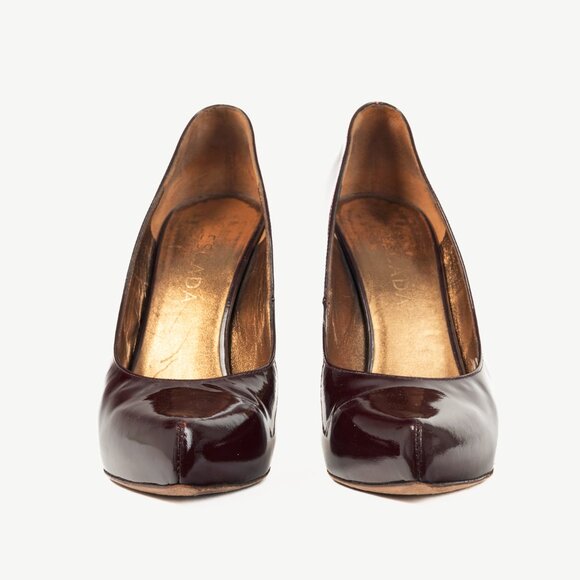 Escada Burgundy Patent-Leather Pointed-Toe Platform Pumps - Picture 2 of 8